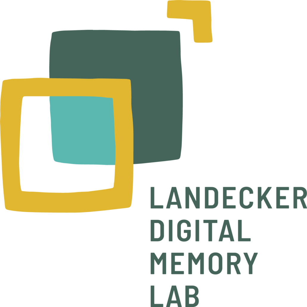 Landecker Digital Memory Lab logo with overlapping yellow square frames around a dark green square and teal inner square.