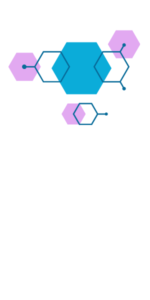 Abstract blue and purple hexagons connected by lines, forming a geometric network.
