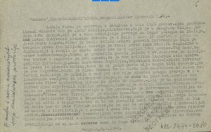 Historical typewritten document on aged paper, Beograd 6.4.1942, describing a firm's origin and archives in 1925-1941 with handwritten notes along the left margin.