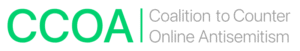 CCOA logo: green 'CCOA' with a vertical bar, followed by gray text 'Coalition to Counter Online Antisemitism'.